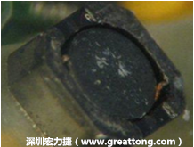 使用銀(Ag)鍍層的電源電感器(Power Inductors)，經過推力測試后，零件端點上已經看不到任何鍍層的痕跡了，所以其耐推力就比較小。