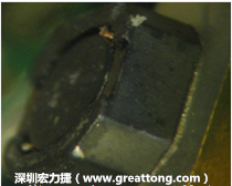 使用銀(Ag)鍍層的電源電感器(Power Inductors)，經過推力測試后，零件端點上已經看不到任何鍍層的痕跡了，所以其耐推力就比較小。